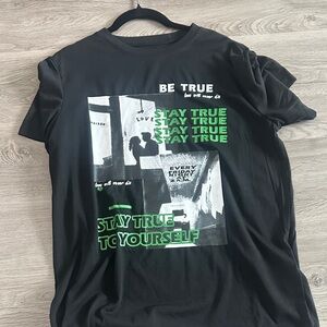 Black Graphic Tee with Green Text
